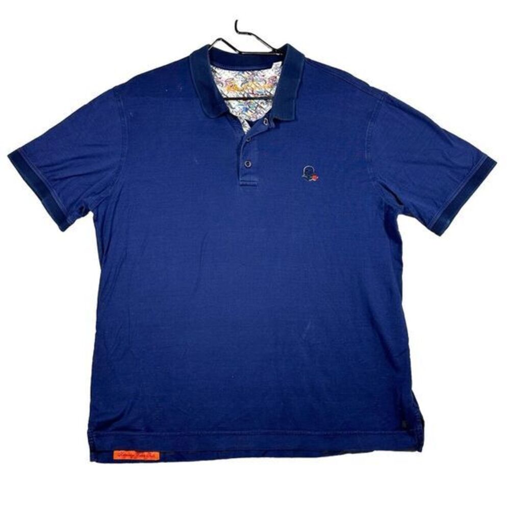 Robert Graham Polo Shirt Short Sleeve‎ Blue Skull Rose Men LARGE